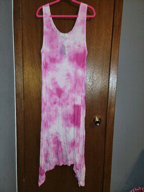 New Forever 21 3x Hot Pink White Tie Dye Tank Dress Swim Coverup 22 24